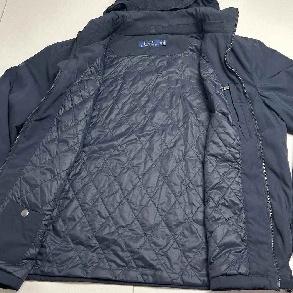 Polo Ralph Lauren Navy Hooded Full Zip Jacket Coat Mens XXL Windbreaker Red Pony
